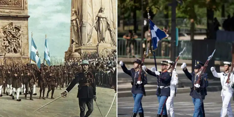 Δείτε τον ελληνικό στρατό να παρελαύνει μπροστά από την Αψίδα του Θριάμβου για πρώτη φορά από το 1919